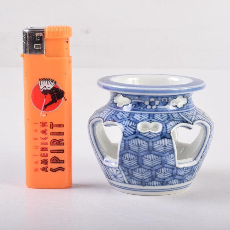 茶道具　京焼　平安昭阿弥造　染付　花草文　蓋置　共箱　V　8421