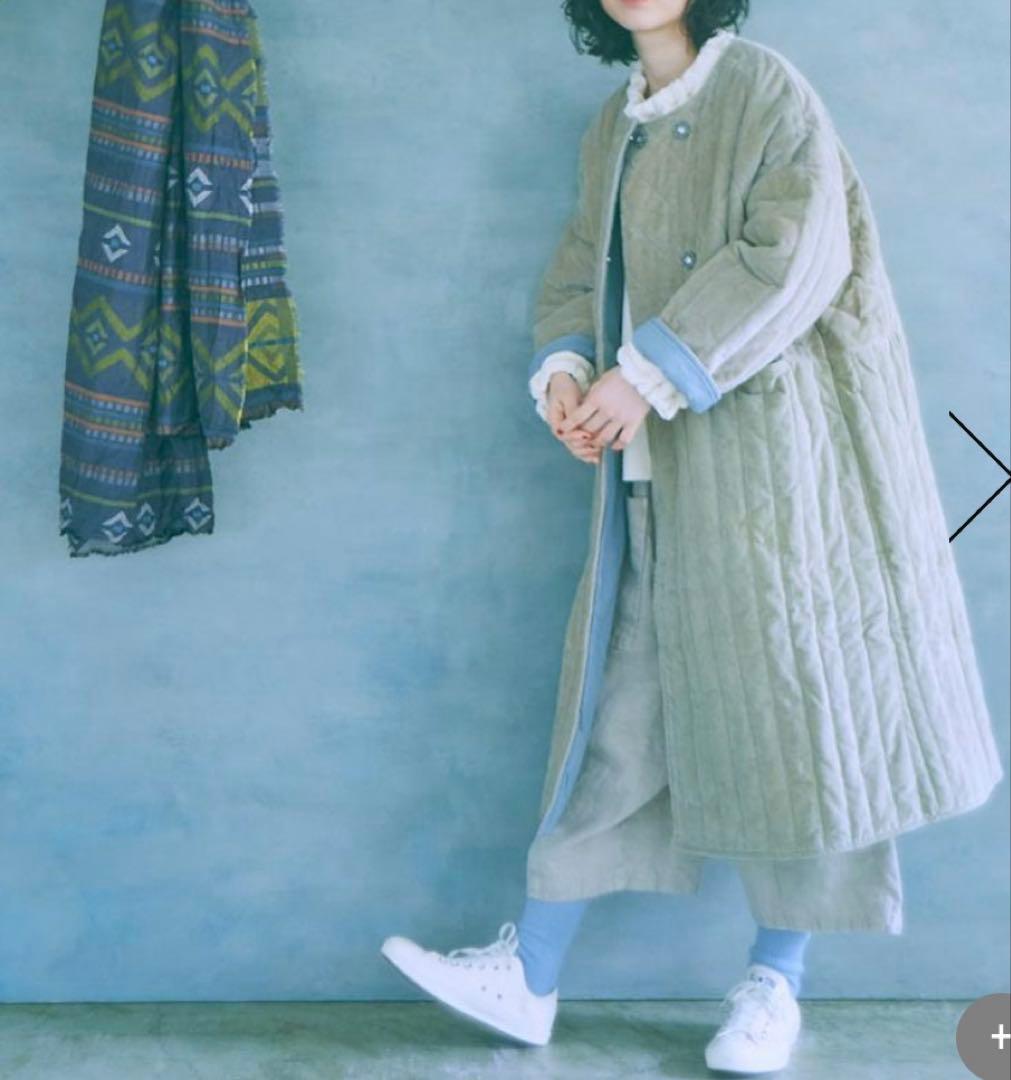 tumugu コットンベルベットキルティングコート　グレージュ