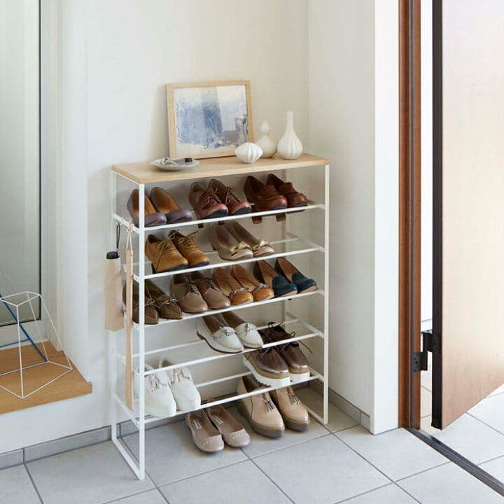 シューズラック スリム 省スペース おしゃれ tower 下駄箱 ウッド 天板