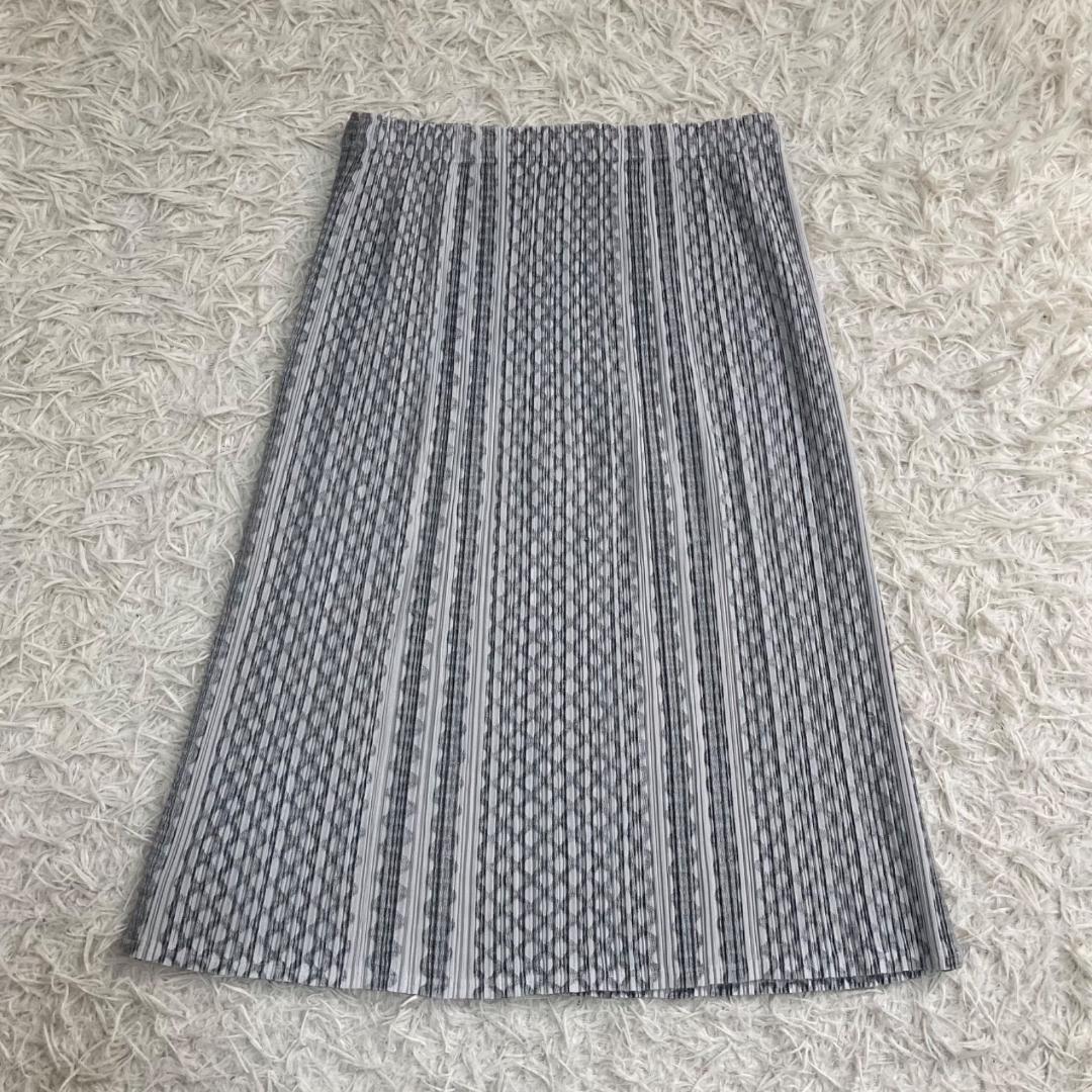 15954✨良品✨プリーツプリーズ スカート 希少柄 総柄 白 グレー