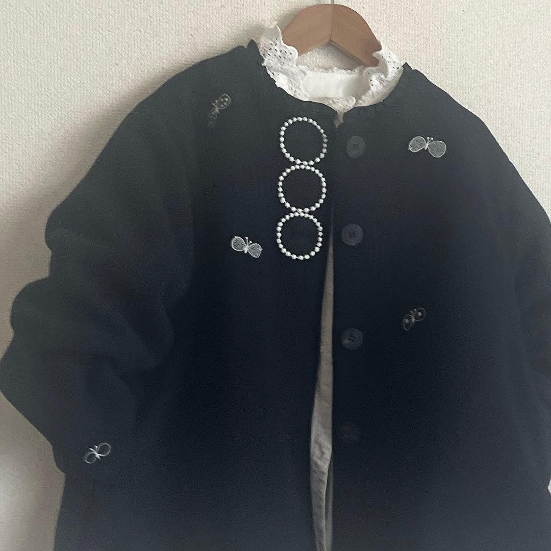 ミナペルホネン　タンバリン　choucho 紺　ウール ジャケット　ハンドメイド