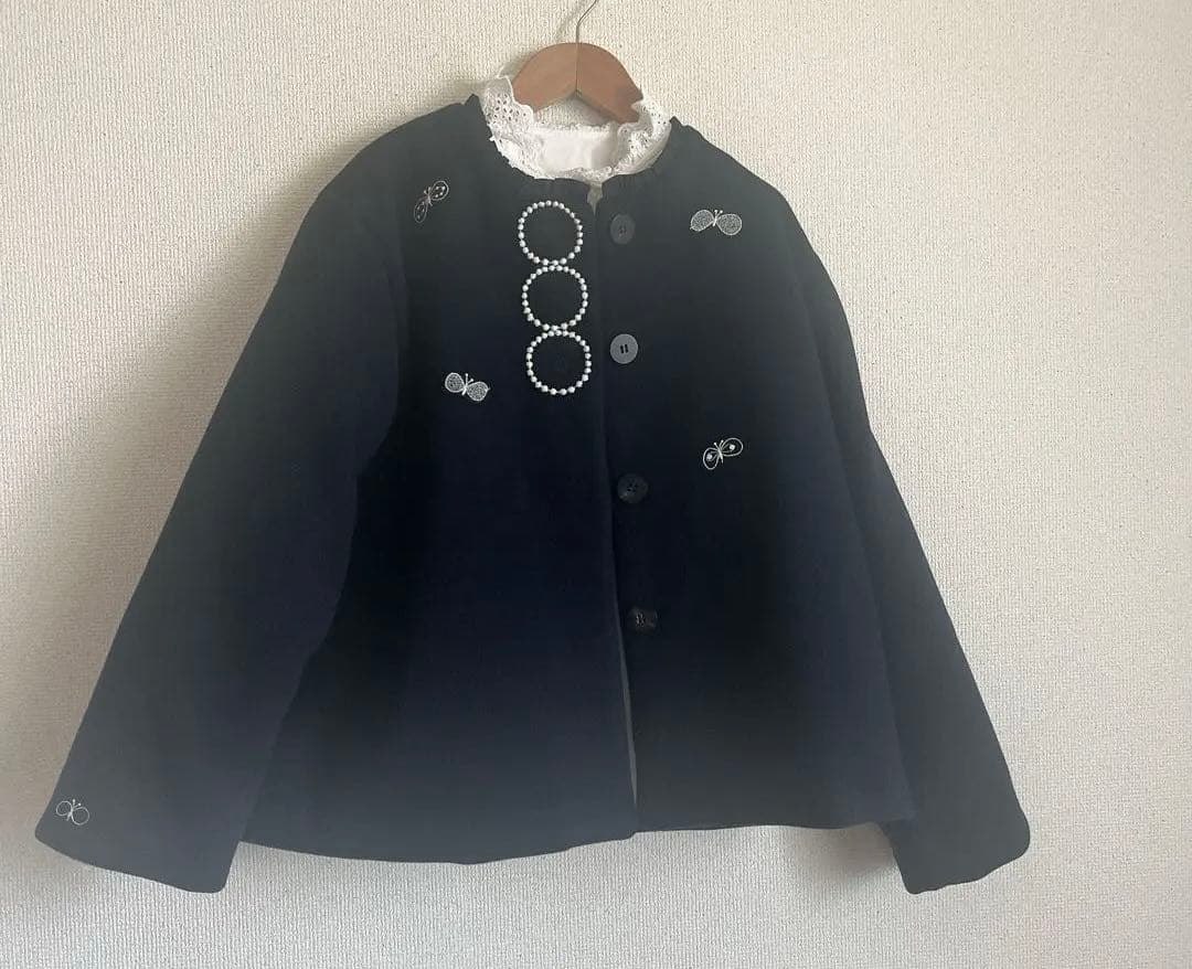 ミナペルホネン　タンバリン　choucho 紺　ウール ジャケット　ハンドメイド