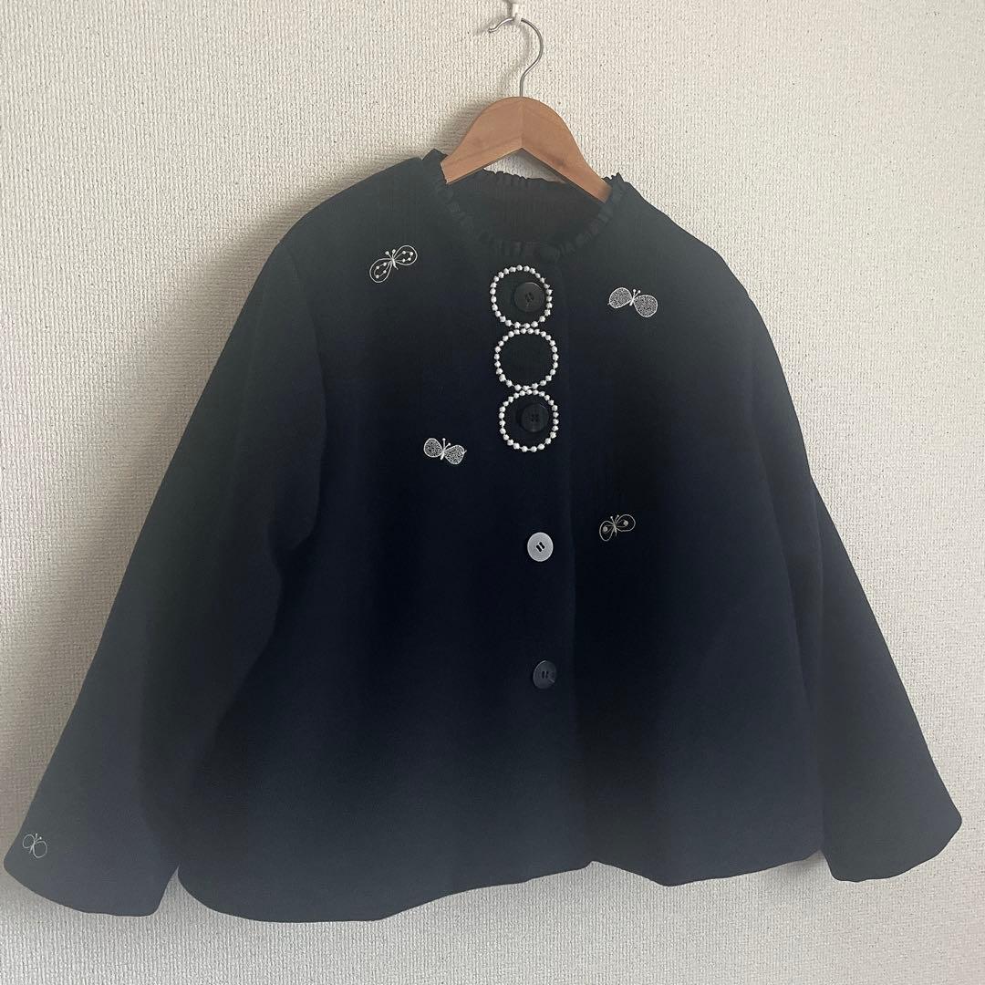 ミナペルホネン　タンバリン　choucho 紺　ウール ジャケット　ハンドメイド