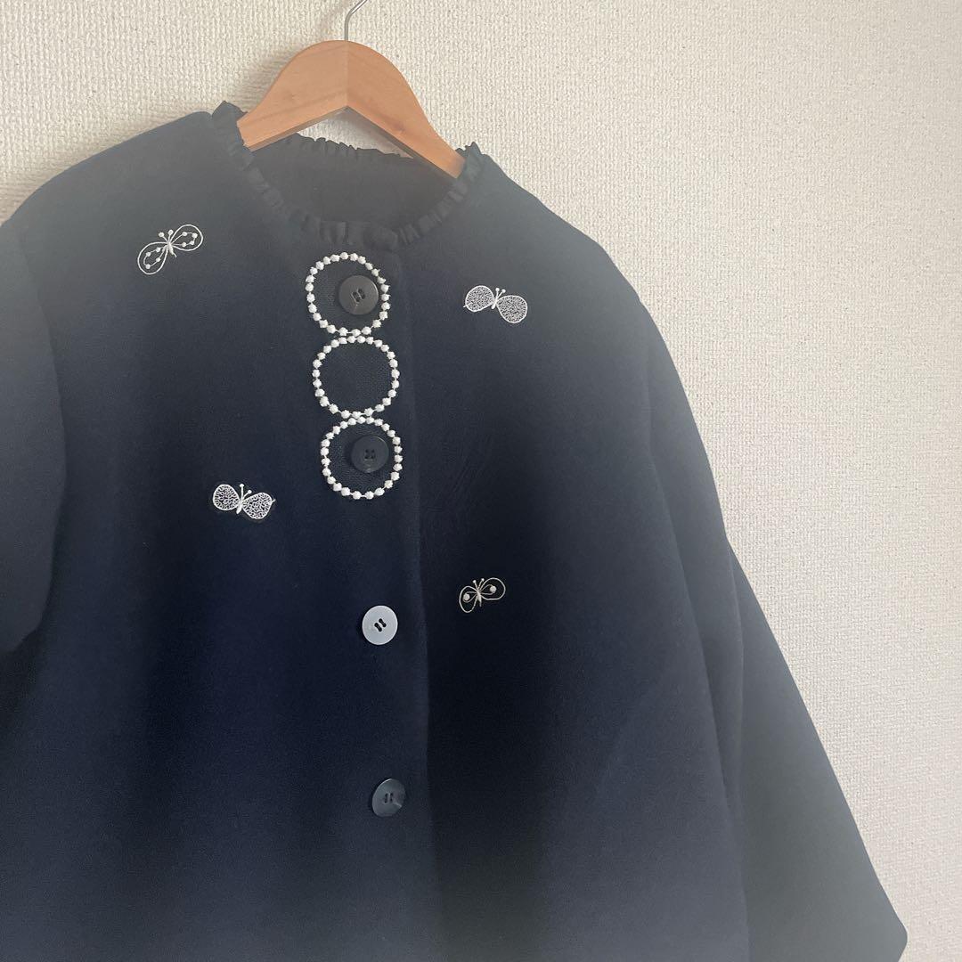 ミナペルホネン　タンバリン　choucho 紺　ウール ジャケット　ハンドメイド