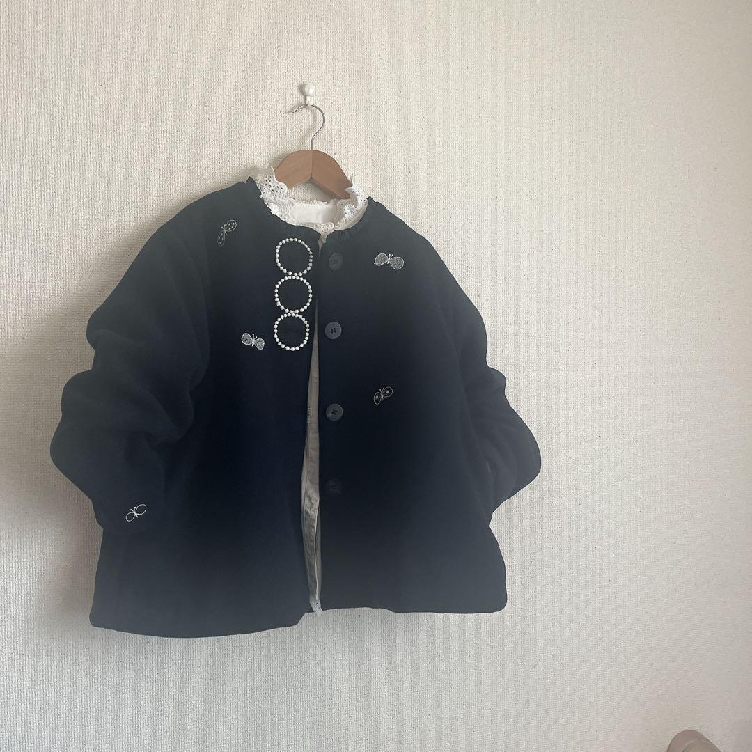 ミナペルホネン　タンバリン　choucho 紺　ウール ジャケット　ハンドメイド