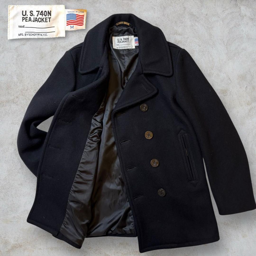 美品 Schott ダブルブレスト 38 PEA JAKET USA 紺 ④