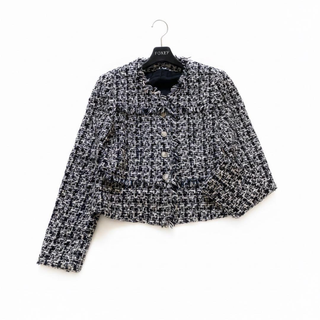 アナイ ジュール トゥルニエ ファンシーツイード ノーカラージャケット 38
