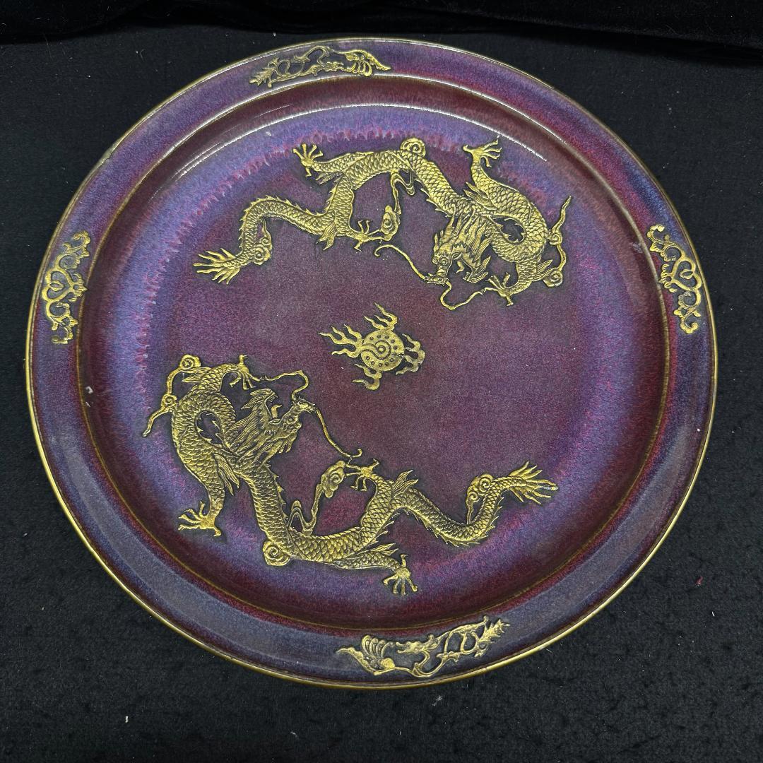 旧家蔵出古美術 宋 古陶磁器 鈞窯 花釉 流金龍 紋花口盤