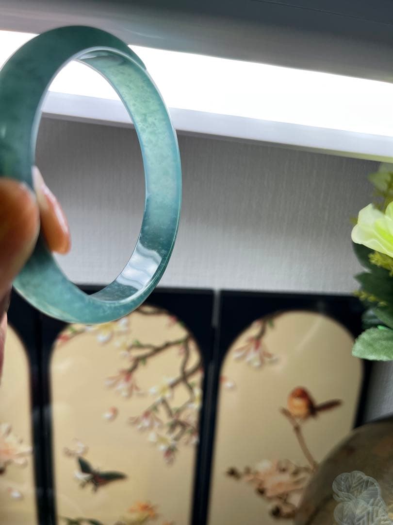 高品質‼️新入荷❣️天然A貨翡翠　完美品、雪花綿入り氷種氷藍水バングル　鑑定書付き