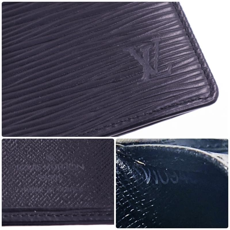 ルイヴィトン エピ 二つ折り財布 ブラック ポルト ビエ カルトクレディモネ 黒