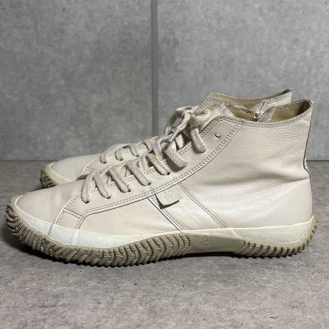 スピングルムーブ サイドジップ レザー 本革 スニーカー S アイボリー系