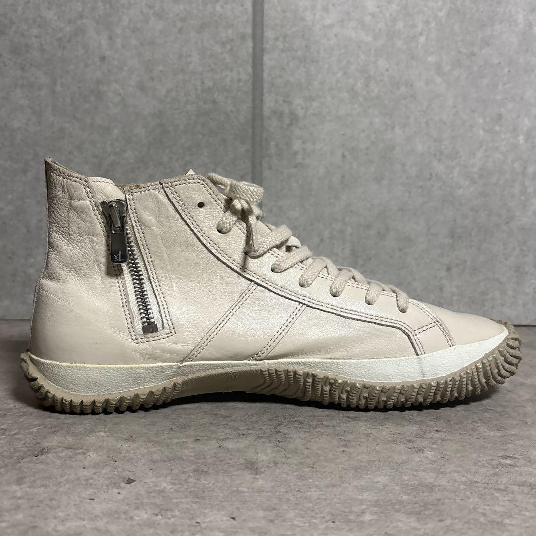 スピングルムーブ サイドジップ レザー 本革 スニーカー S アイボリー系