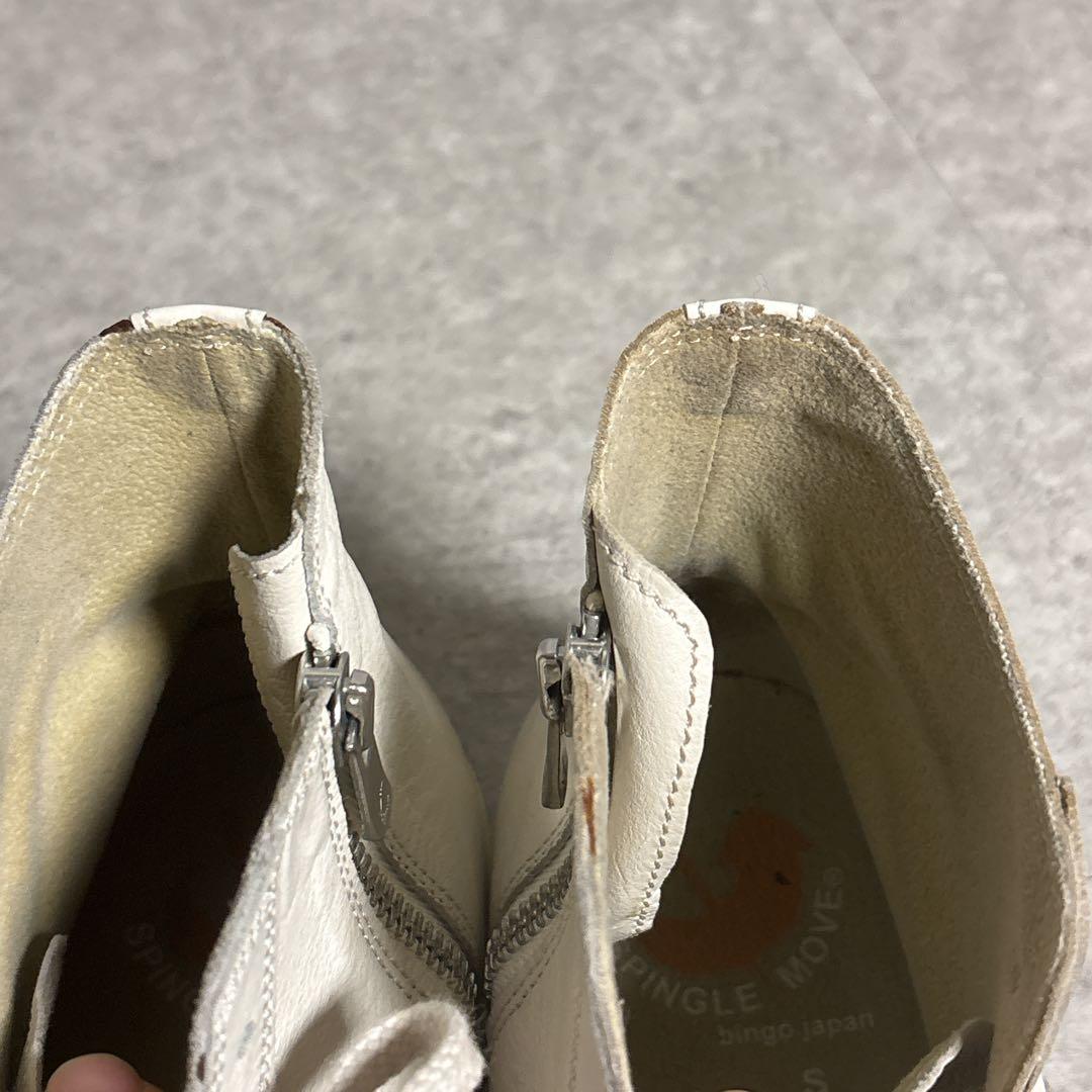 スピングルムーブ サイドジップ レザー 本革 スニーカー S アイボリー系