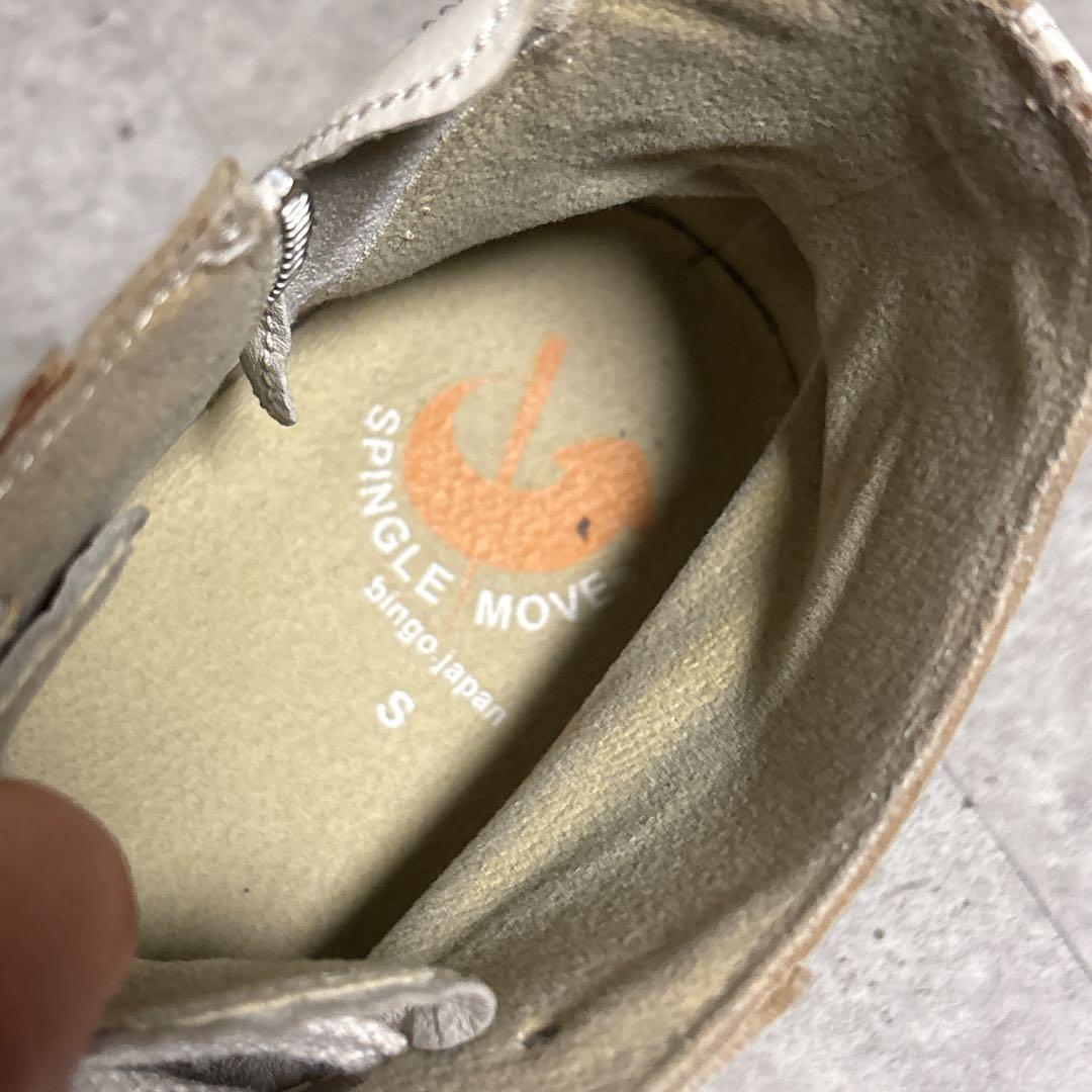 スピングルムーブ サイドジップ レザー 本革 スニーカー S アイボリー系