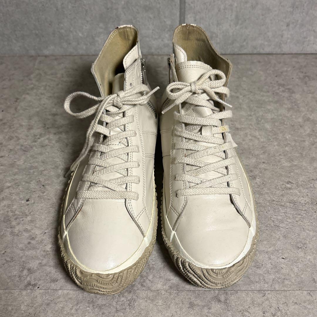 スピングルムーブ サイドジップ レザー 本革 スニーカー S アイボリー系