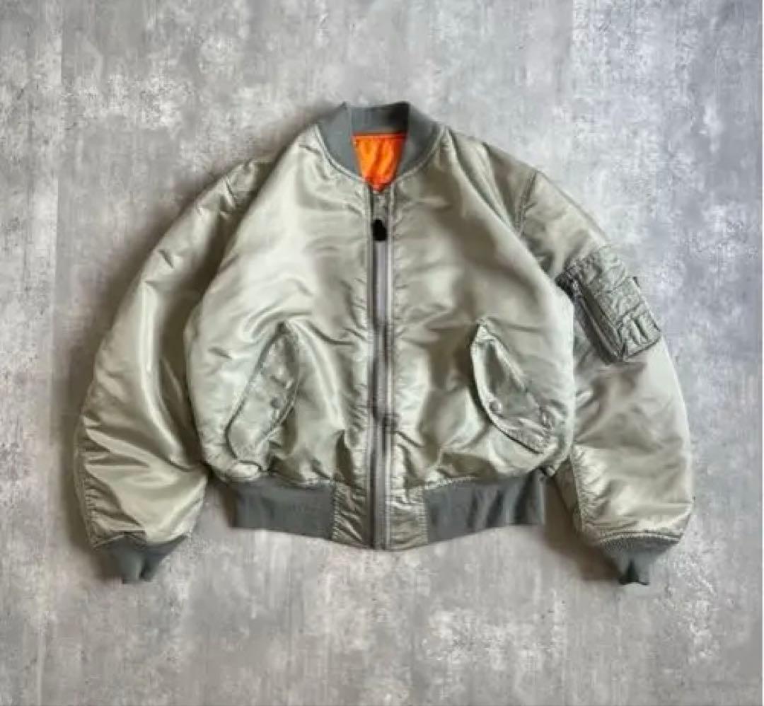 90s　アルファインダストリーズ　USA製　シルバー　MA-1　ジャケット　M