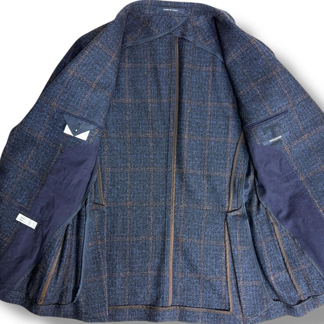 J6027 超美品 タリアトーレ カノニコ生地秋冬向けツイードジャケット 紺50