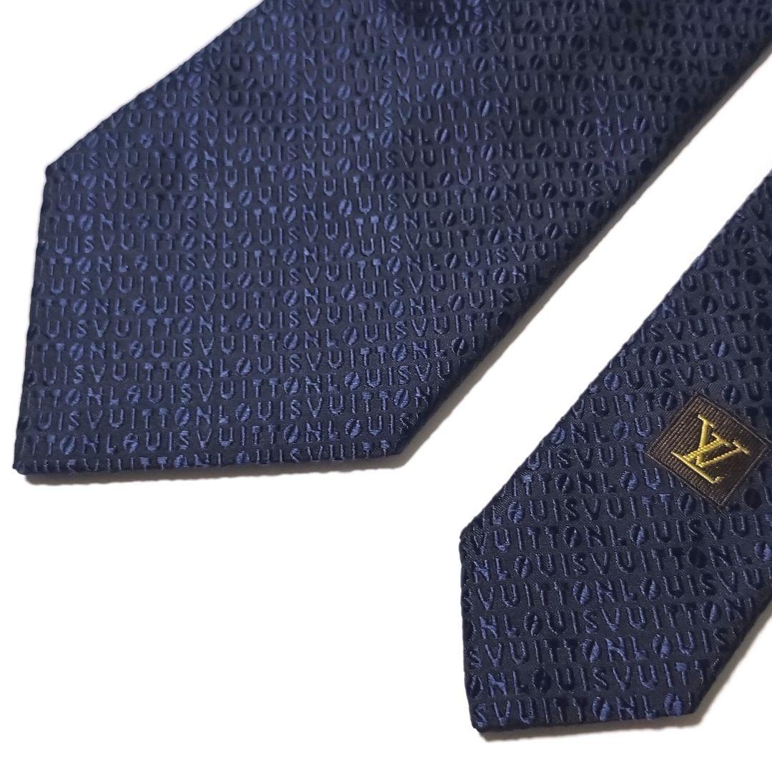 LOUIS VUITTON ルイヴィトン ネクタイ ロゴ総柄 ダークネイビー