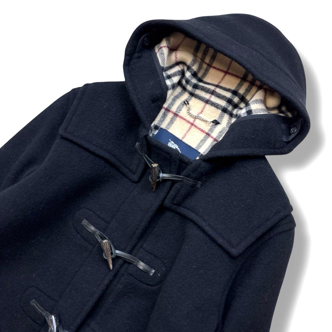 美品 バーバリー ロンドン ダッフルコート ノバチェック トグル 英国製 黒