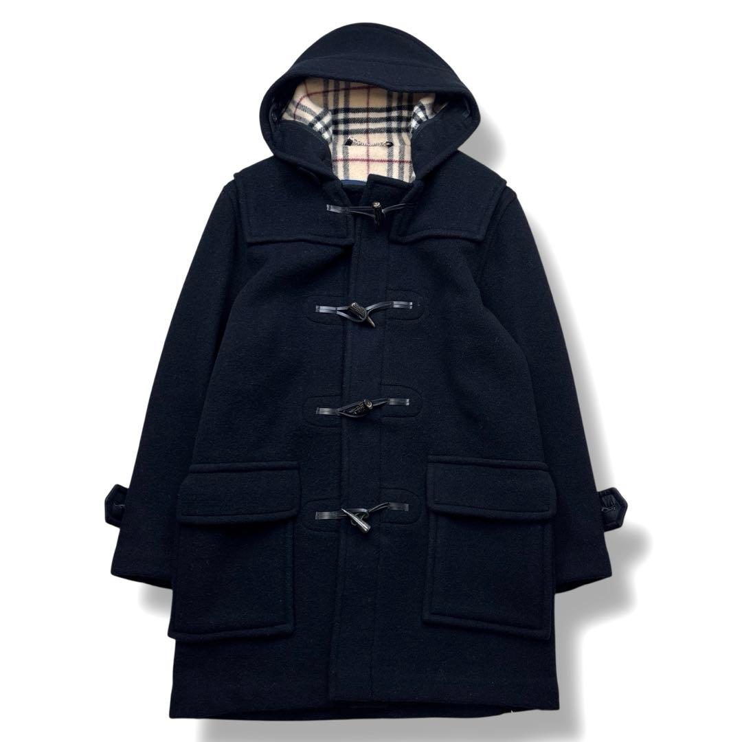美品 バーバリー ロンドン ダッフルコート ノバチェック トグル 英国製 黒