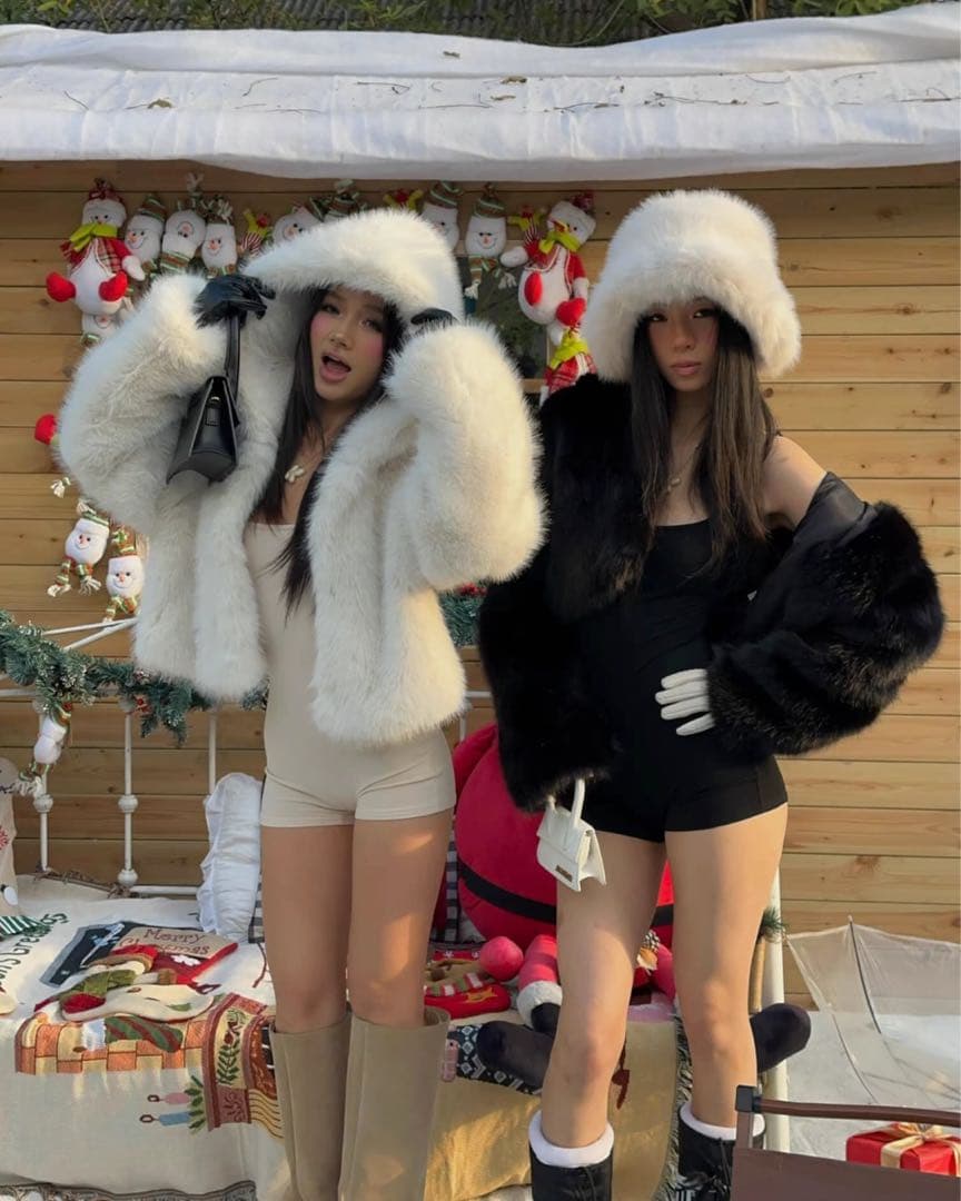 Che gioia フードファーショートコート