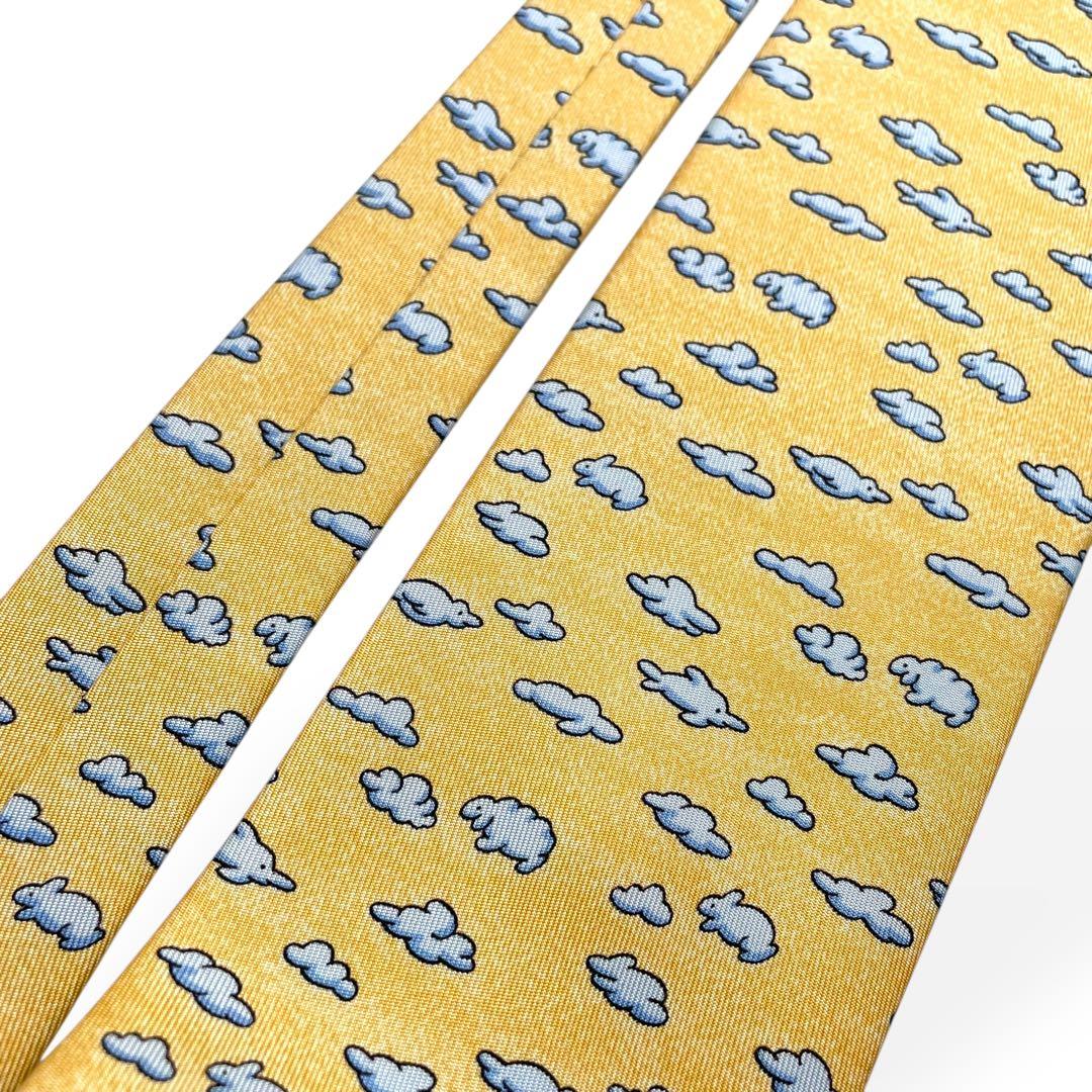 未使用級　HERMES エルメス　ネクタイ　アニマル柄　イエロー