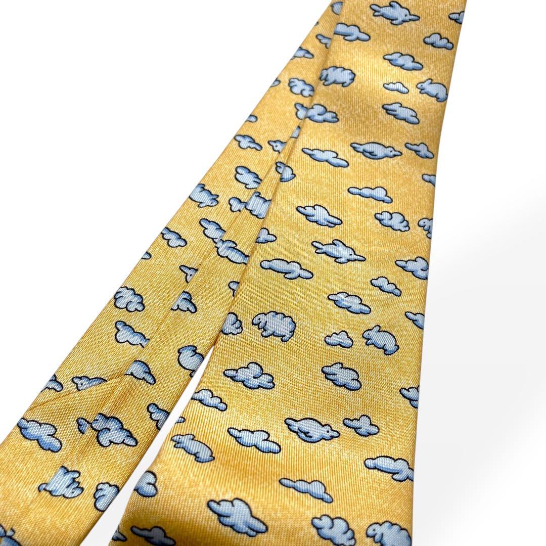 未使用級　HERMES エルメス　ネクタイ　アニマル柄　イエロー