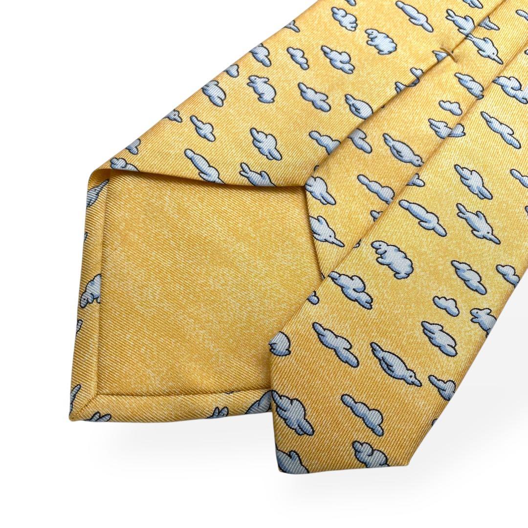 未使用級　HERMES エルメス　ネクタイ　アニマル柄　イエロー