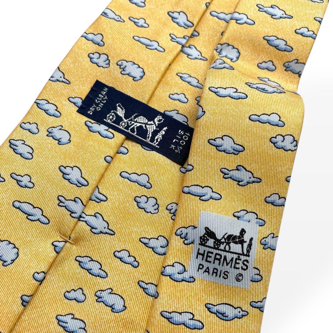 未使用級　HERMES エルメス　ネクタイ　アニマル柄　イエロー