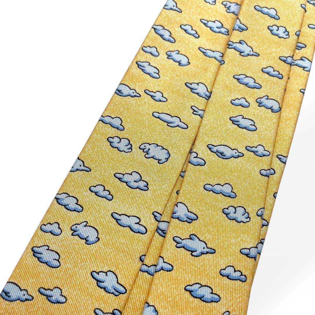 未使用級　HERMES エルメス　ネクタイ　アニマル柄　イエロー