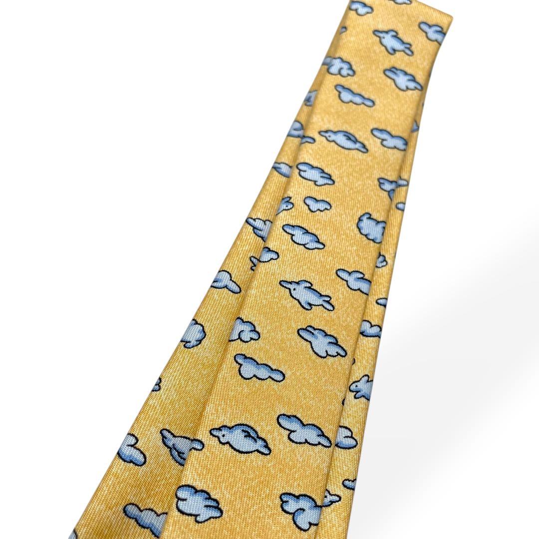 未使用級　HERMES エルメス　ネクタイ　アニマル柄　イエロー