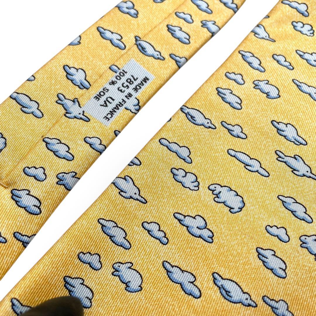 未使用級　HERMES エルメス　ネクタイ　アニマル柄　イエロー