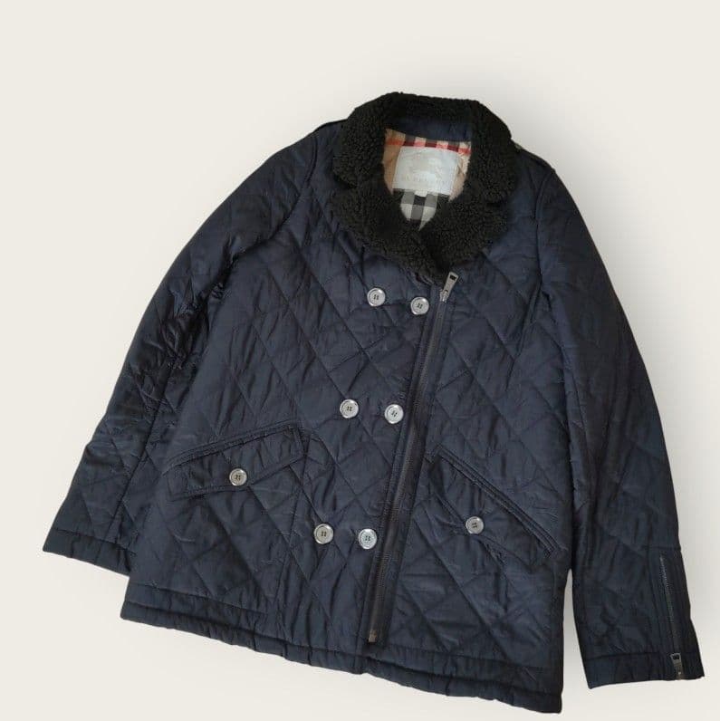 バーバリー　キルティングジャケット　ノバチェック　中綿コート　紺色　160