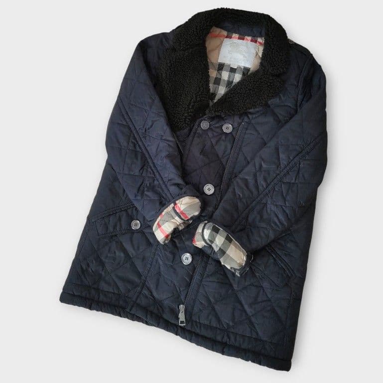 バーバリー　キルティングジャケット　ノバチェック　中綿コート　紺色　160
