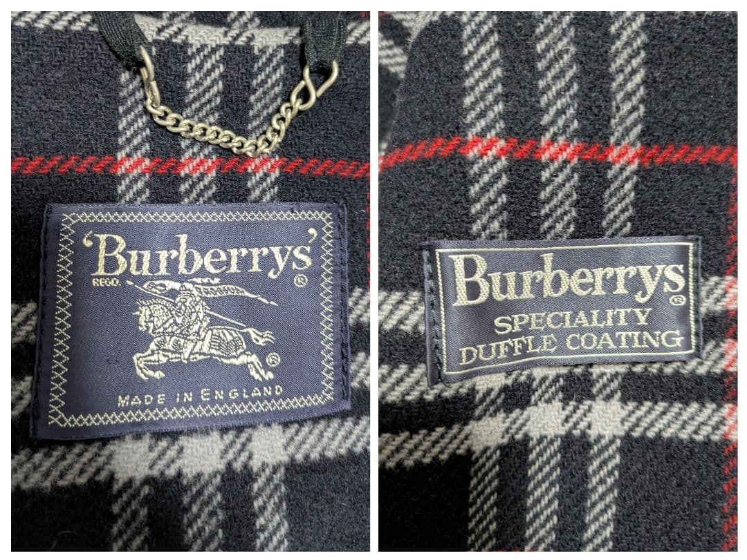 90s 英国製 バーバリー ダッフルコート ネイビー ウール ノバチェック XL