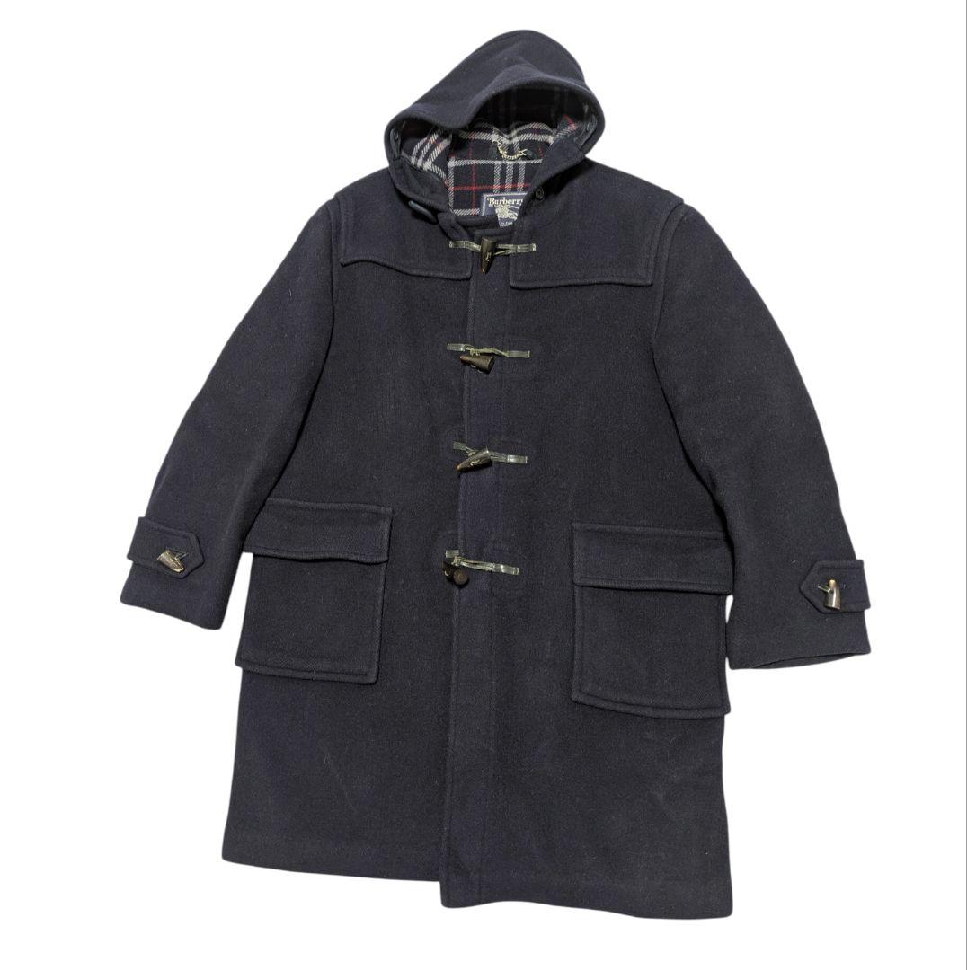 90s 英国製 バーバリー ダッフルコート ネイビー ウール ノバチェック XL