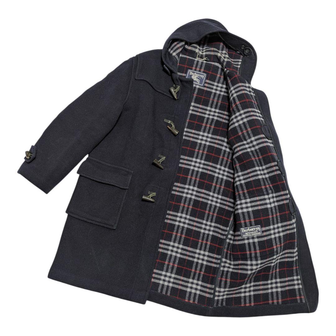 90s 英国製 バーバリー ダッフルコート ネイビー ウール ノバチェック XL