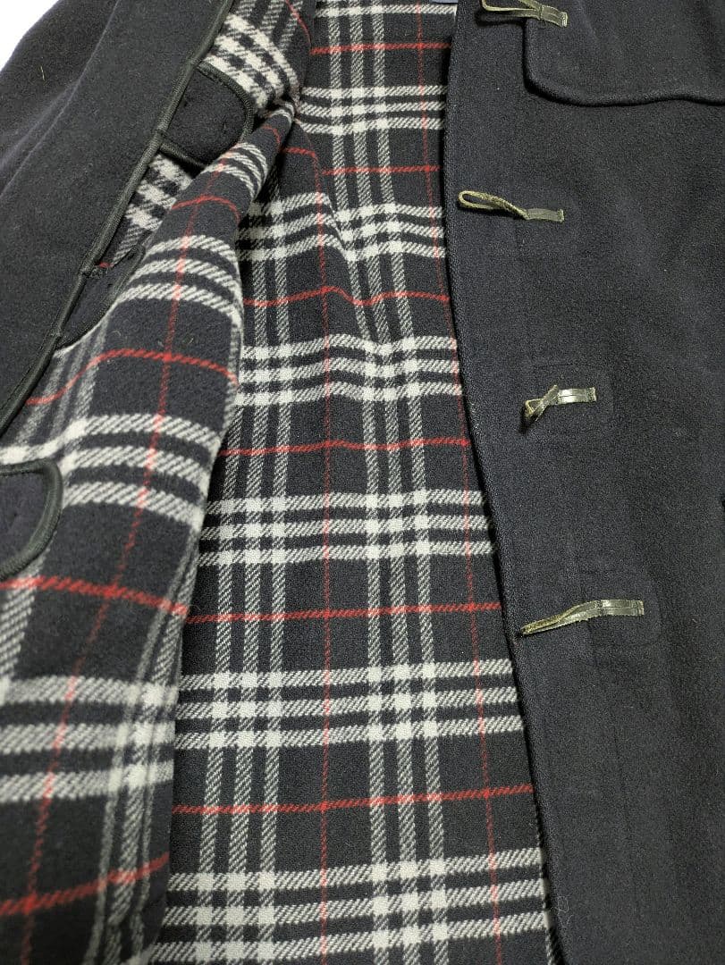 90s 英国製 バーバリー ダッフルコート ネイビー ウール ノバチェック XL