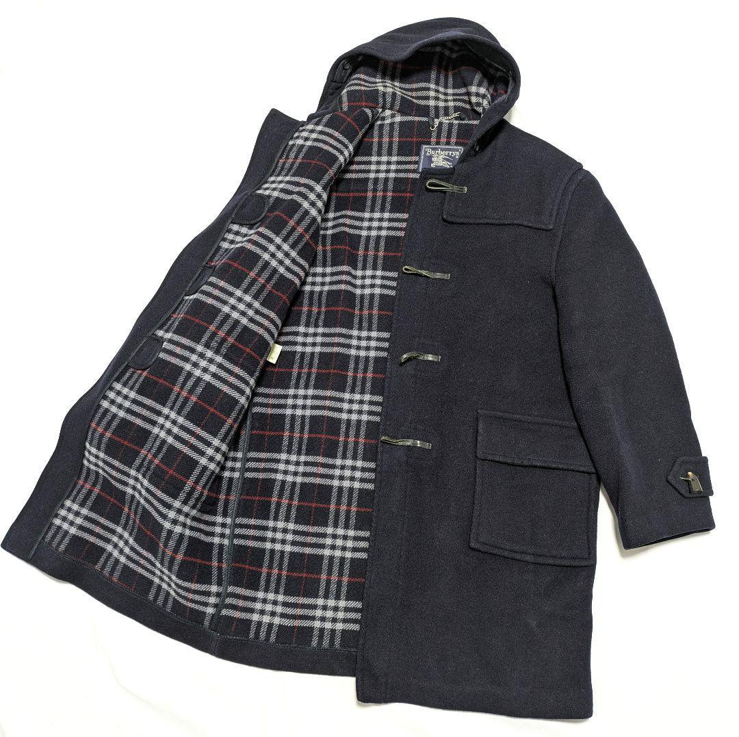 90s 英国製 バーバリー ダッフルコート ネイビー ウール ノバチェック XL