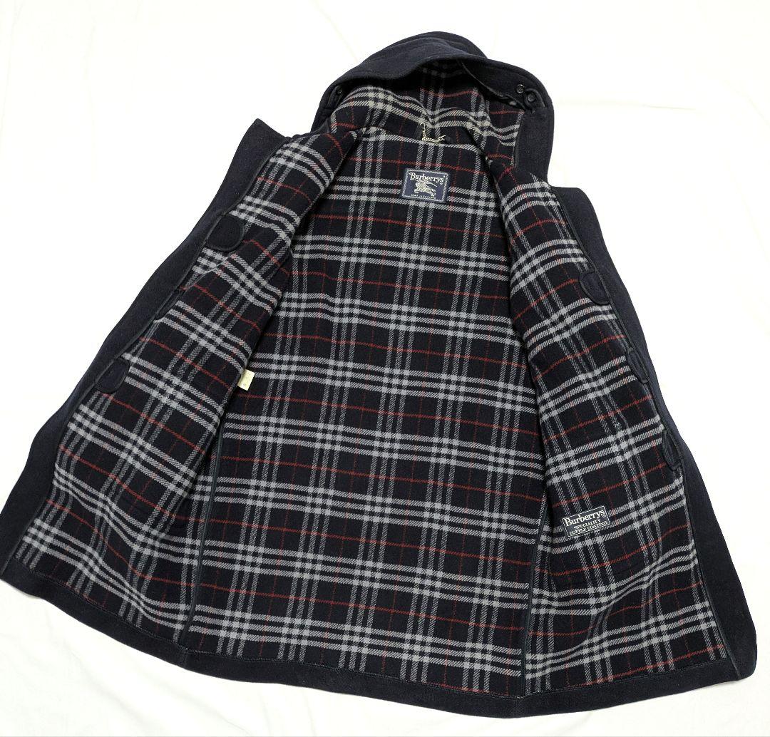 90s 英国製 バーバリー ダッフルコート ネイビー ウール ノバチェック XL