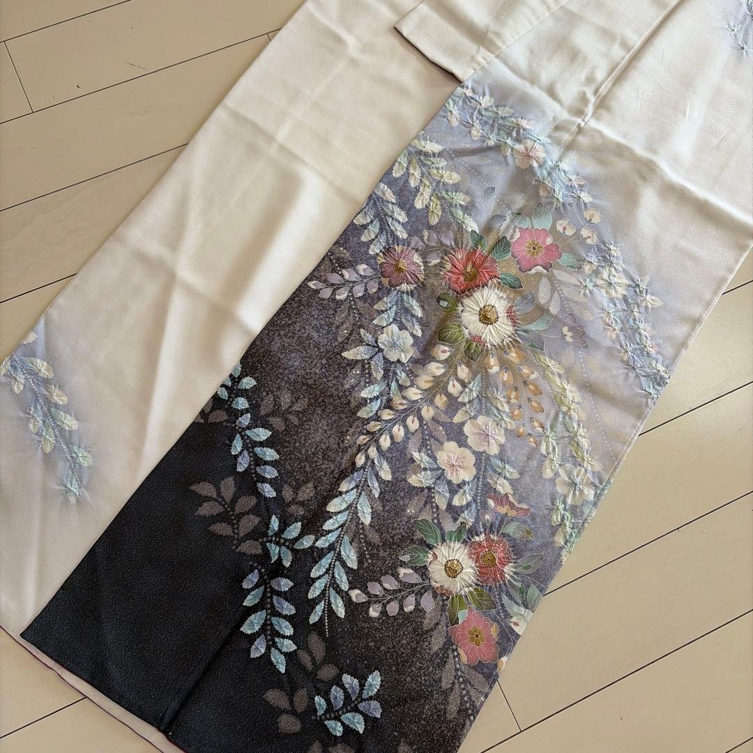 H*す様 ■E5752■正絹■グレイ　ラメ　辻が花絞り　袷　訪問着■丈162裄6