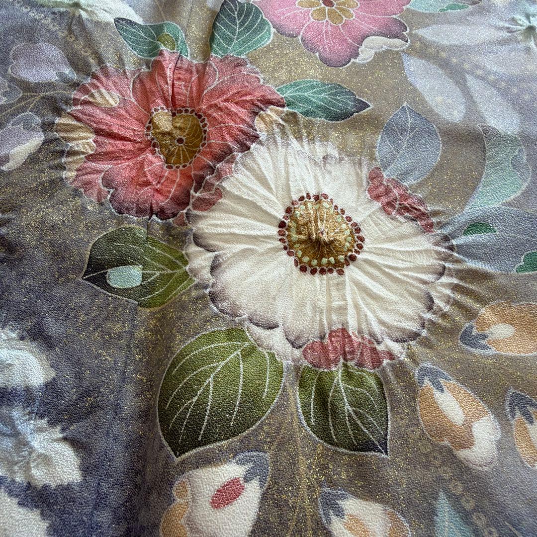 H*す様 ■E5752■正絹■グレイ　ラメ　辻が花絞り　袷　訪問着■丈162裄6