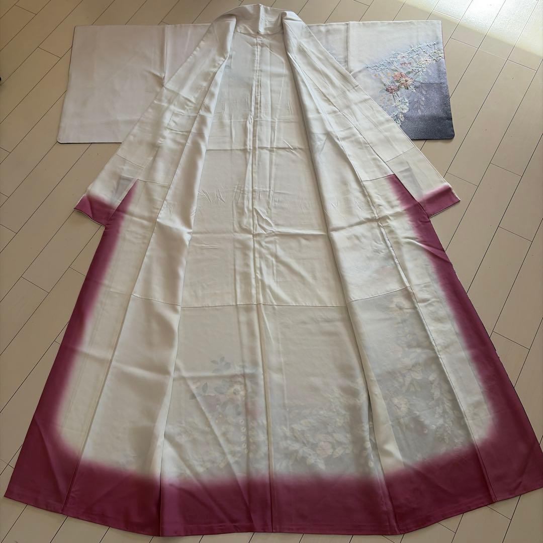 H*す様 ■E5752■正絹■グレイ　ラメ　辻が花絞り　袷　訪問着■丈162裄6