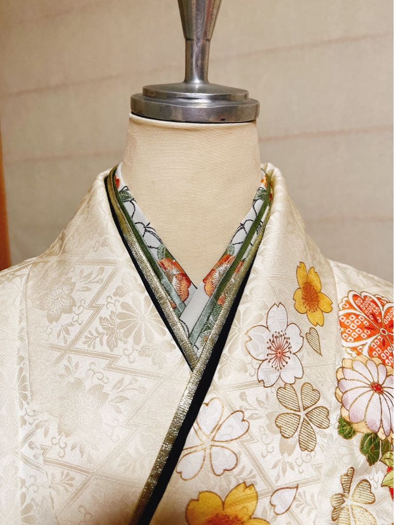 振袖　白　ホワイト　緑　振袖フルセット　成人式　結婚式　結納　袋帯