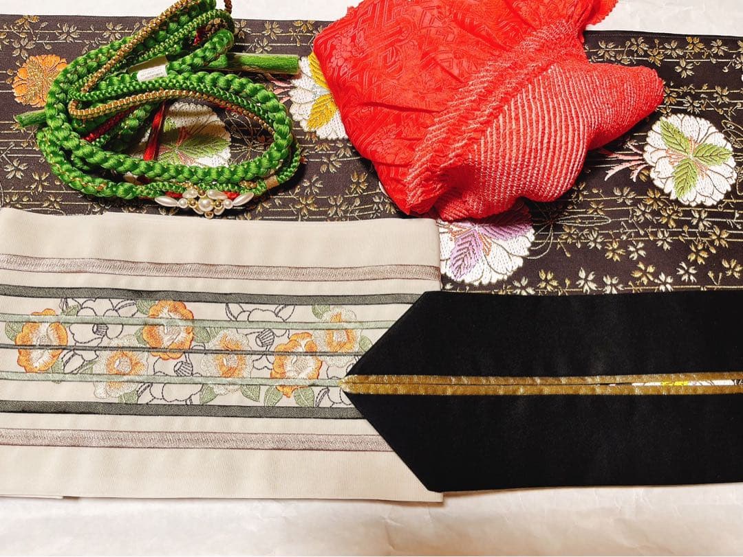 振袖　白　ホワイト　緑　振袖フルセット　成人式　結婚式　結納　袋帯