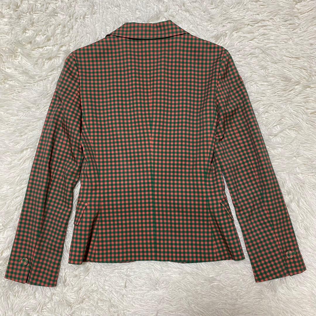美品 PRADA プラダ テーラードジャケット チェック オレンジ グリーン