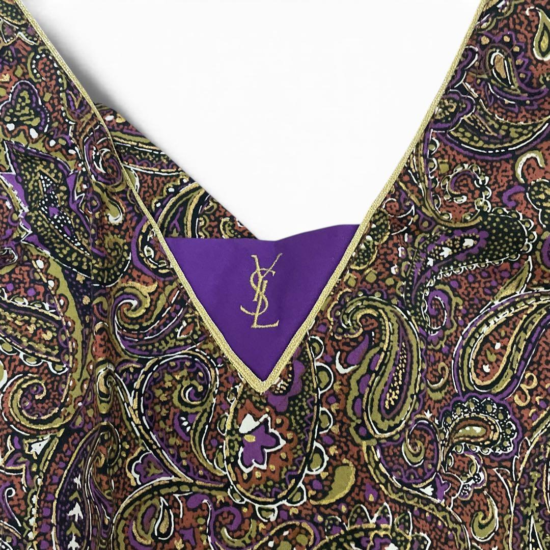 Yves Saint Laurent ペイズリー柄 エプロンワンピース綿100%