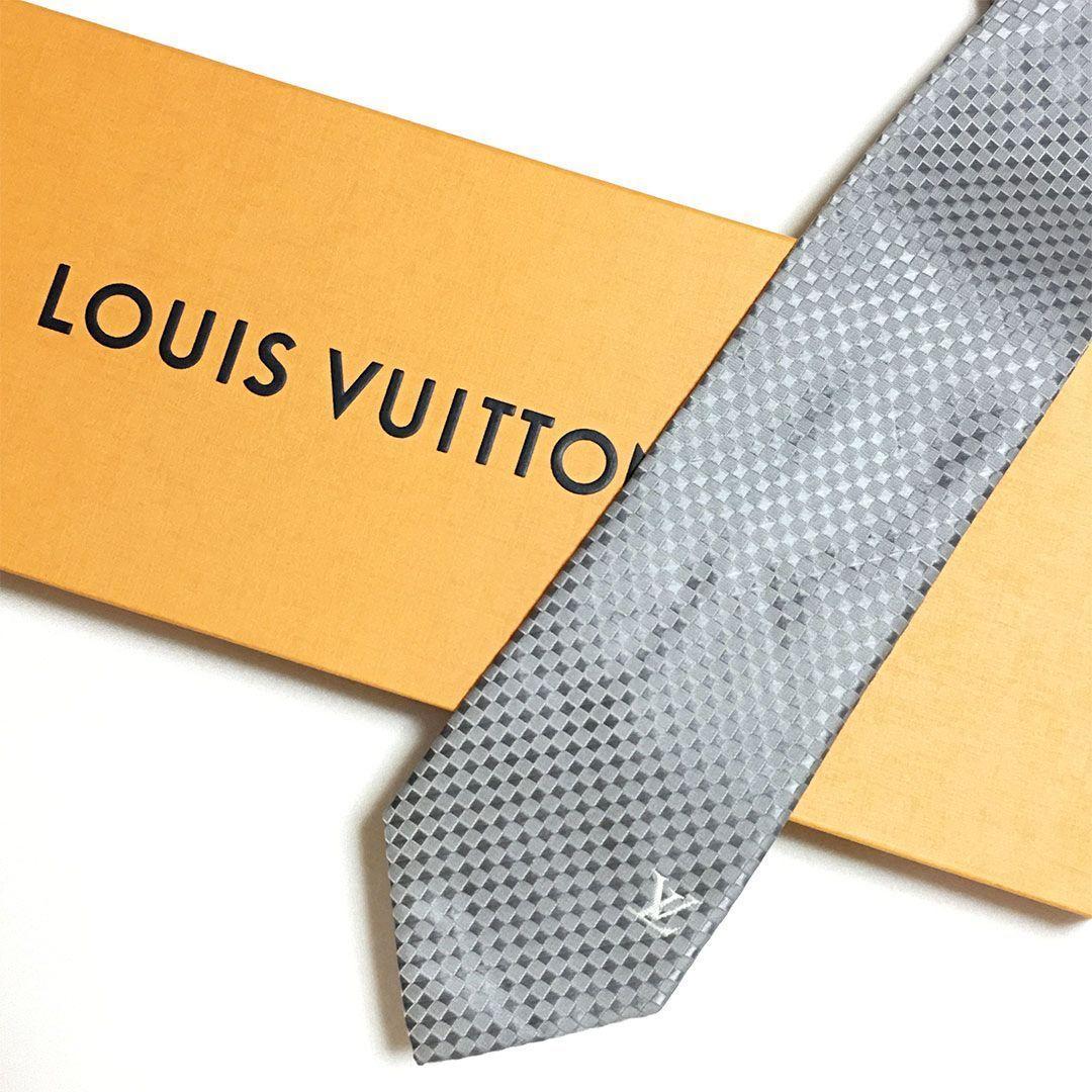 未使用級 ルイヴィトン Louis Vuitton ネクタイ グレー ダミエ