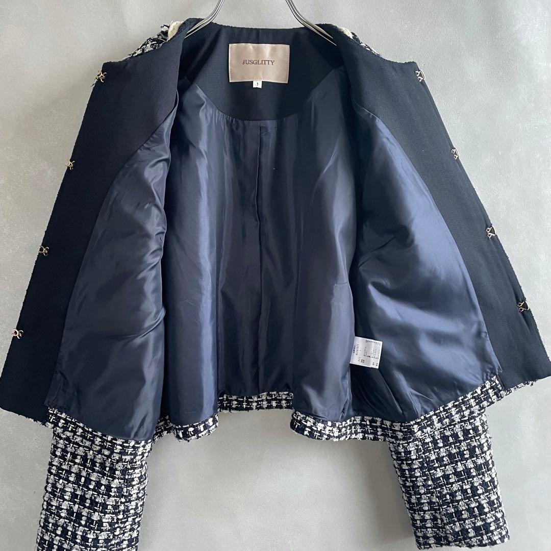 極美品✨ジャスグリッティー 25SS ツイードジャケット　紺　サイズ1