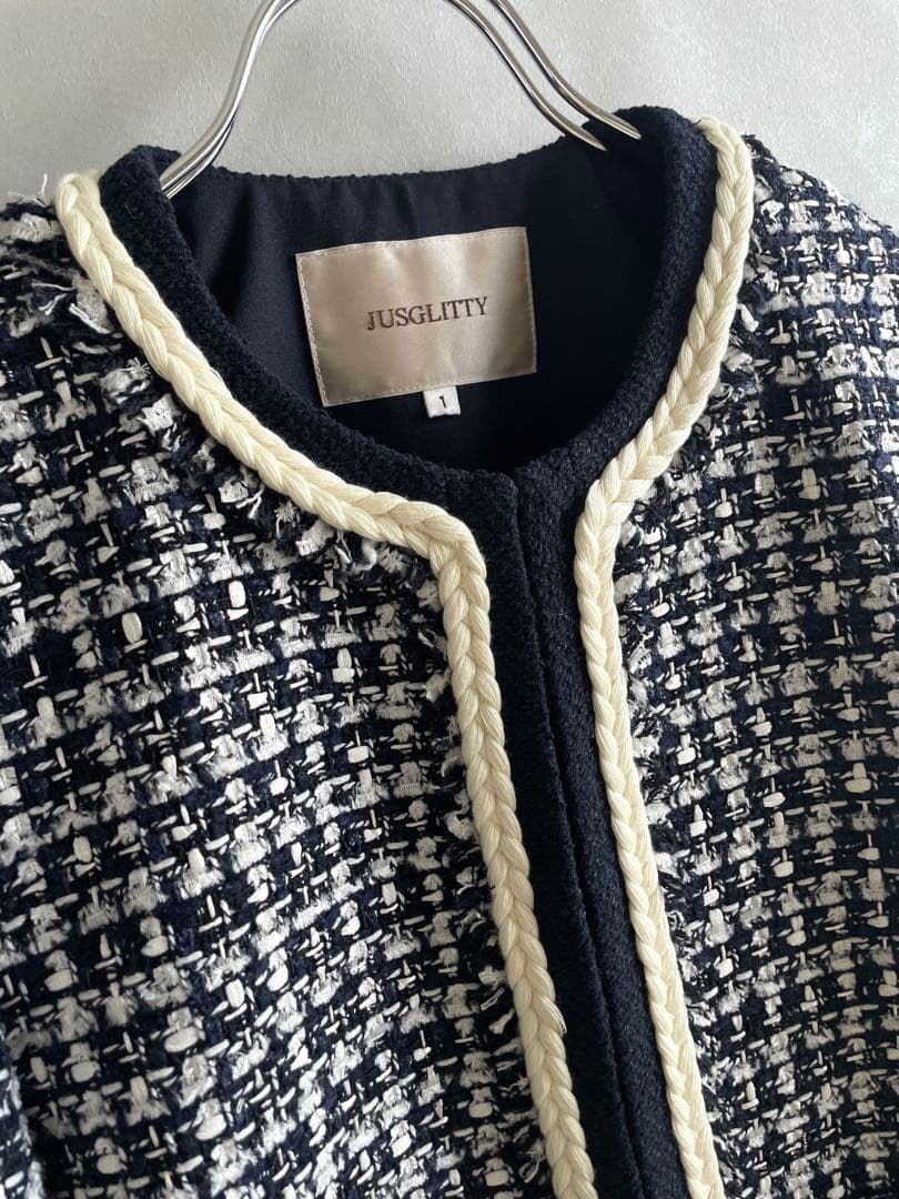 極美品✨ジャスグリッティー 25SS ツイードジャケット　紺　サイズ1